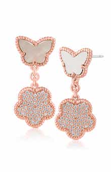Butterfly & Pavé Cubic Zirconia Clover Drop Earrings