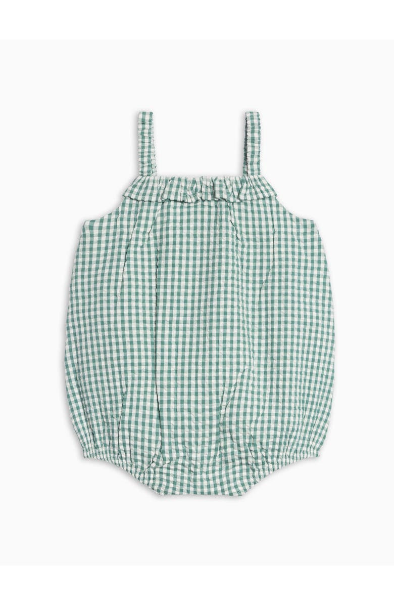 KENDI by Colored Organics Orgnaic Rosalie Seesucker Ruffle Bubble Romper, Main, color, Laguna Gingham