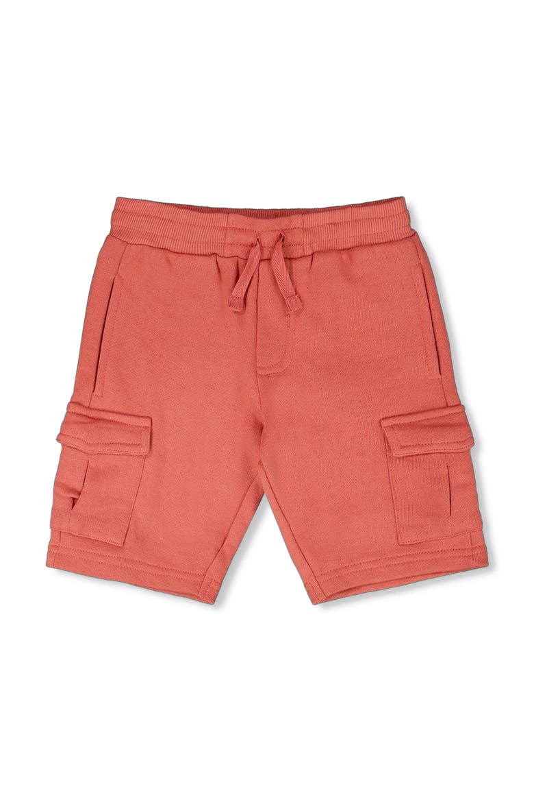 Elastic Waistband Slit and Cargo Pockets French Terry Shorts, Main, color, Brick