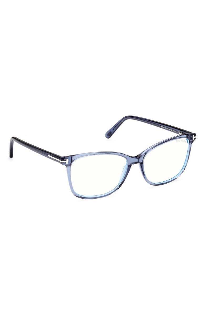 TOM FORD 56mm Rectangular Blue Light Blocking Glasses, Alternate, color, Shiny Blue