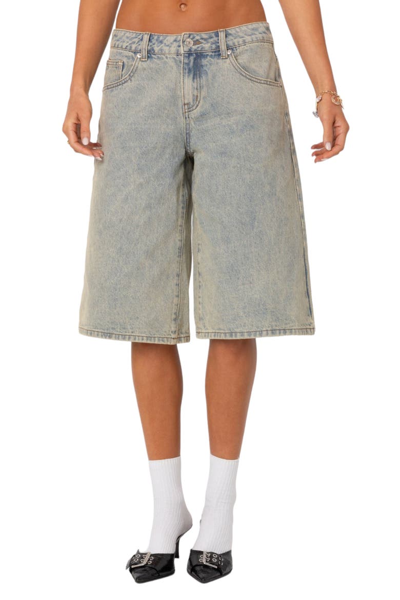 Xtra Long Acid Wash Nonstretch Denim Bermuda Shorts, Main, color, BLUE