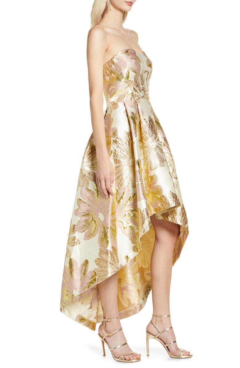 Chi Chi London Grace Strapless High/Low Brocade Party Dress, Alternate, color, 
