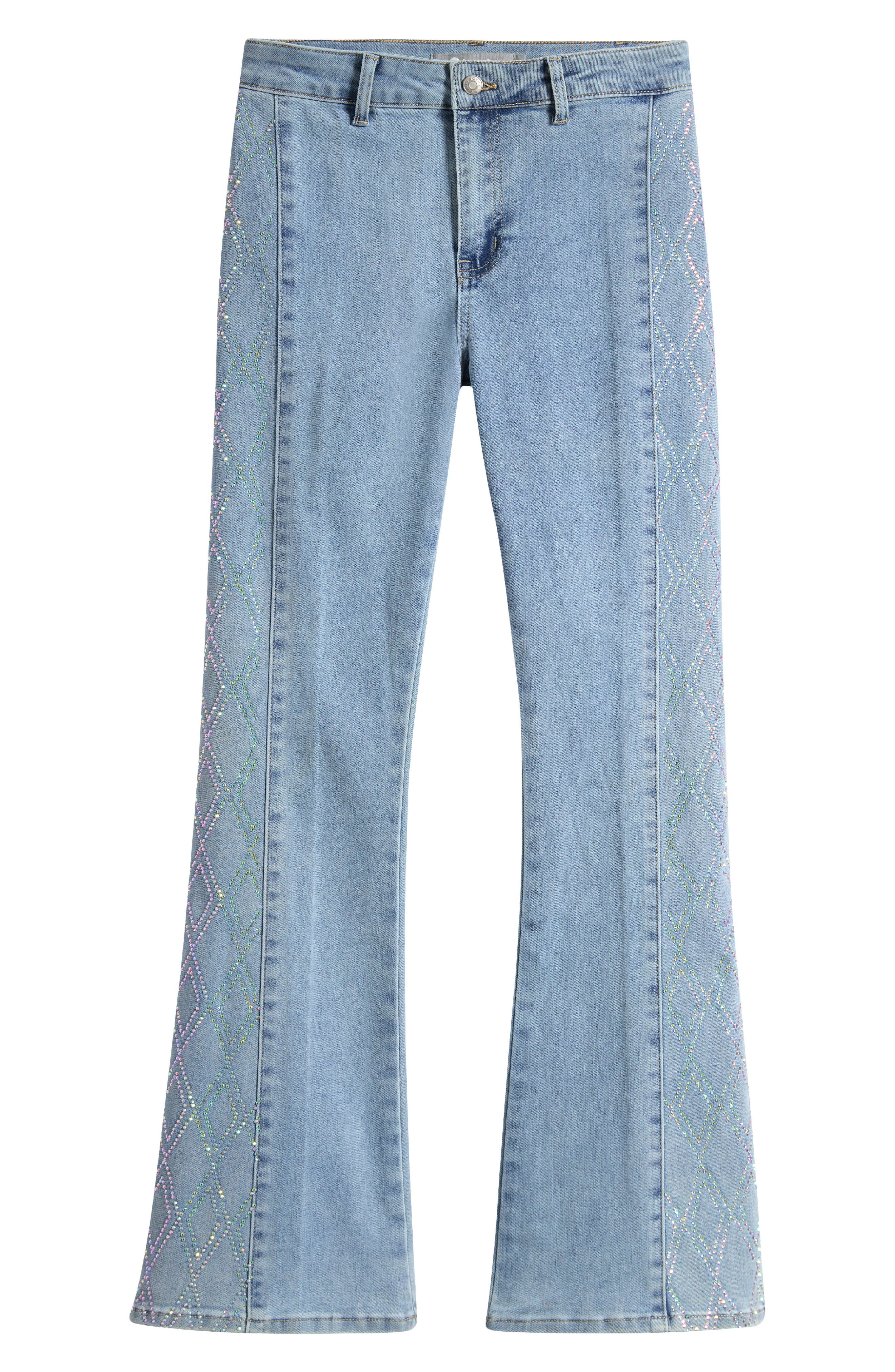 Tractr Kids' Rhinestone Side Panel Flare Jeans
