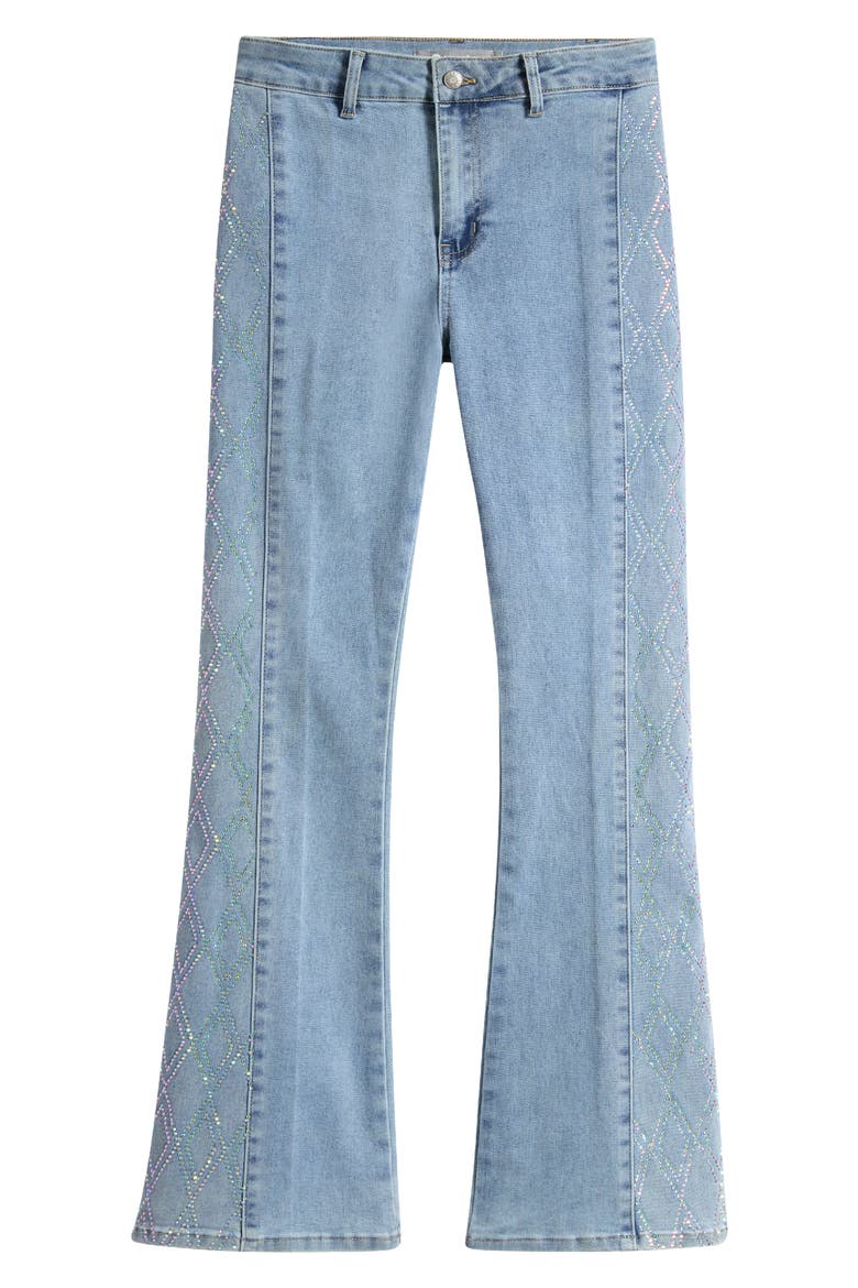 Kids' Rhinestone Side Panel Flare Jeans, Main, color, LIGHT INDIGO