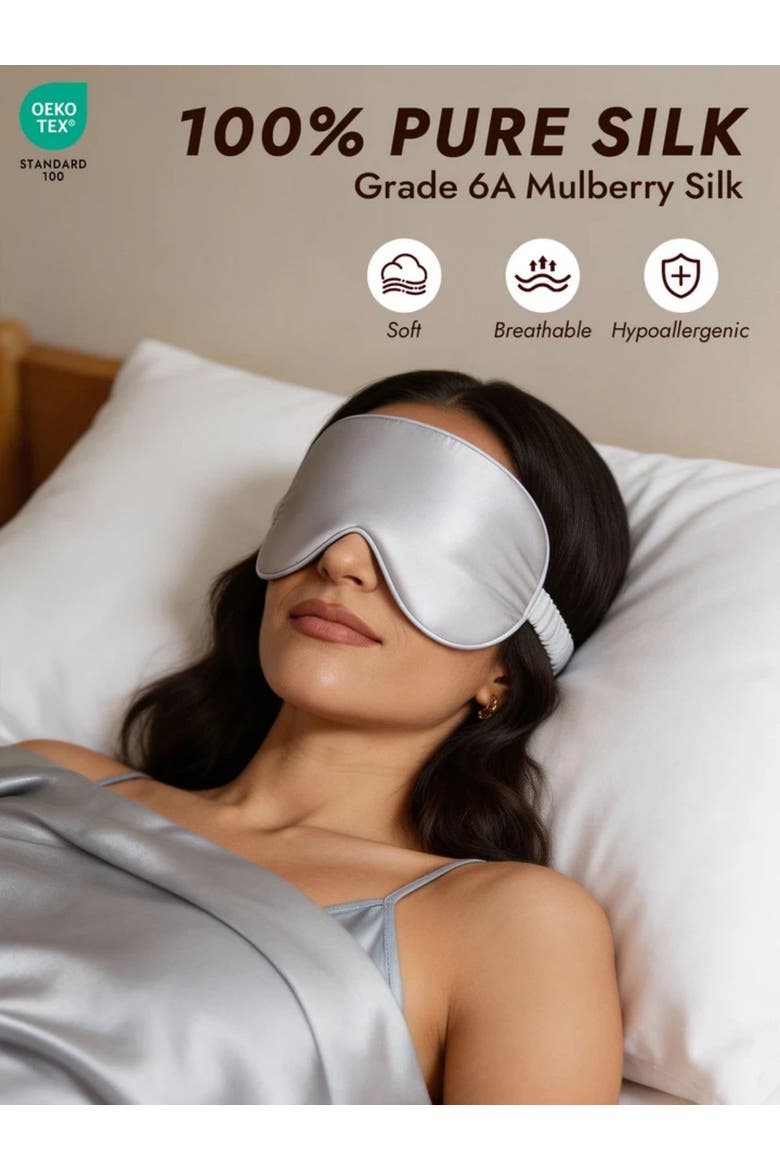Silk Eye Mask And Envelope Pouch, Alternate, color, Silver