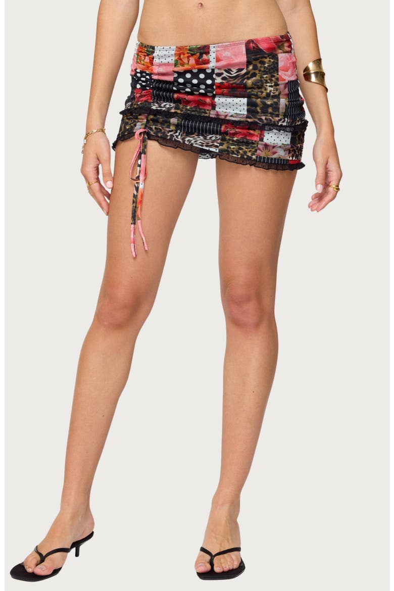 Kylo Cinched Print Mesh Miniskirt, Main, color, MIX