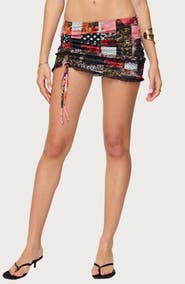 EDIKTED Kylo Cinched Print Mesh Miniskirt