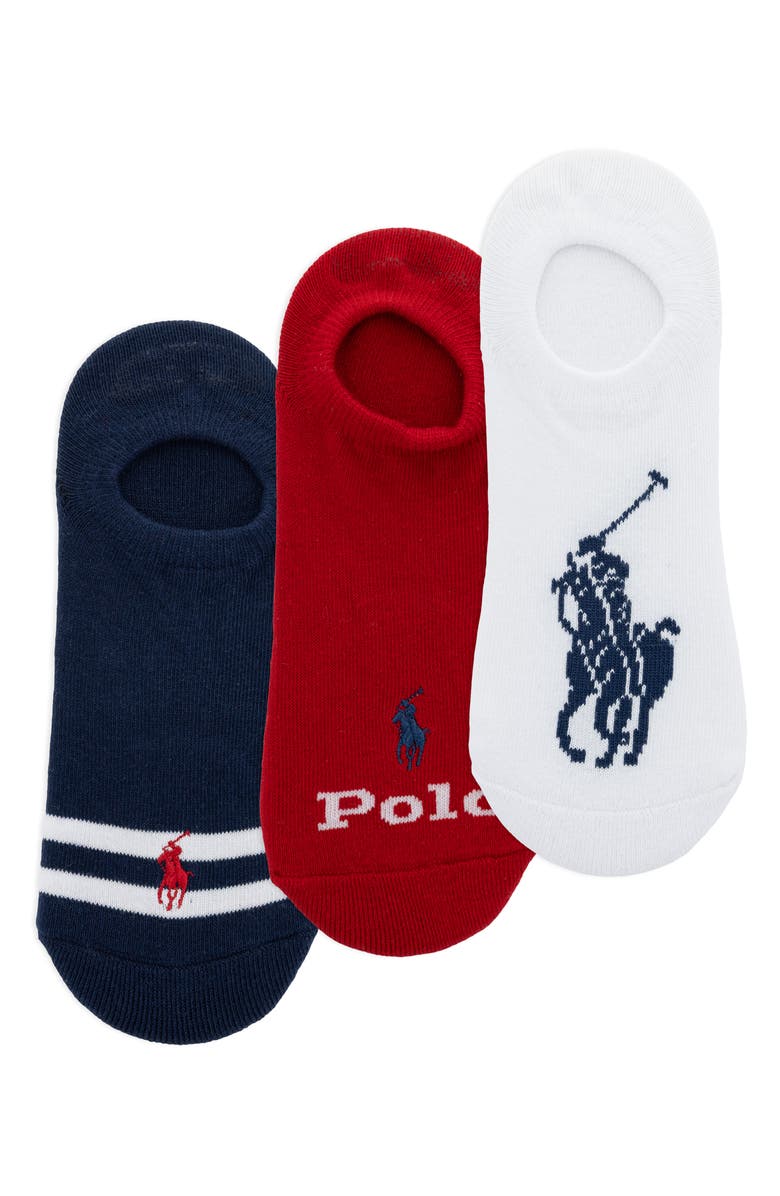 Polo Ralph Lauren Assorted 3-Pack Cotton Blend No-Show Socks, Main, color, Whast