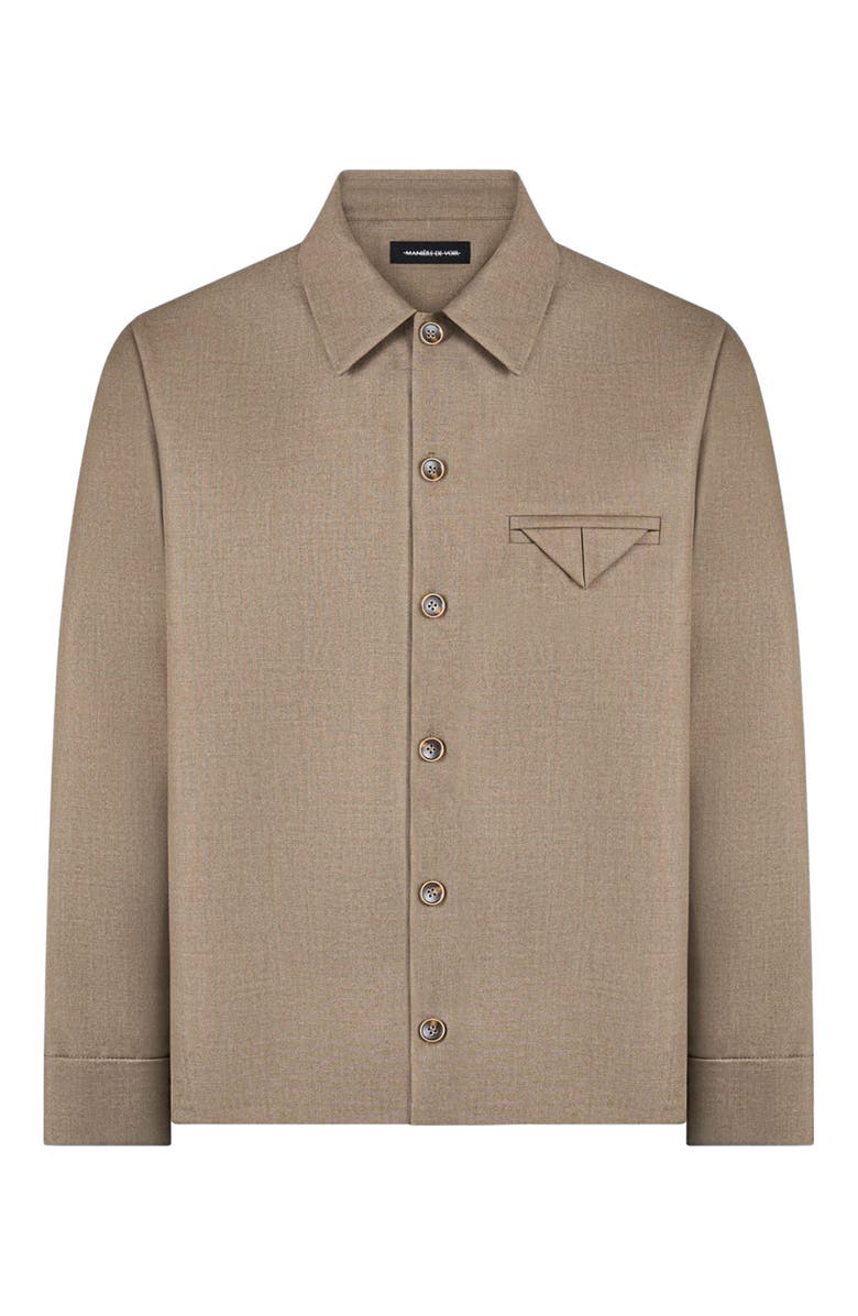 Manière De Voir Leo Hatched Tailored Long Sleeve Overshirt, Alternate, color, Khaki