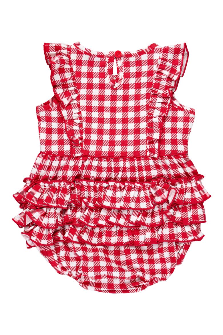 Gingham Cotton Ruffle Bubble Romper, Alternate, color, RED GINGHAM