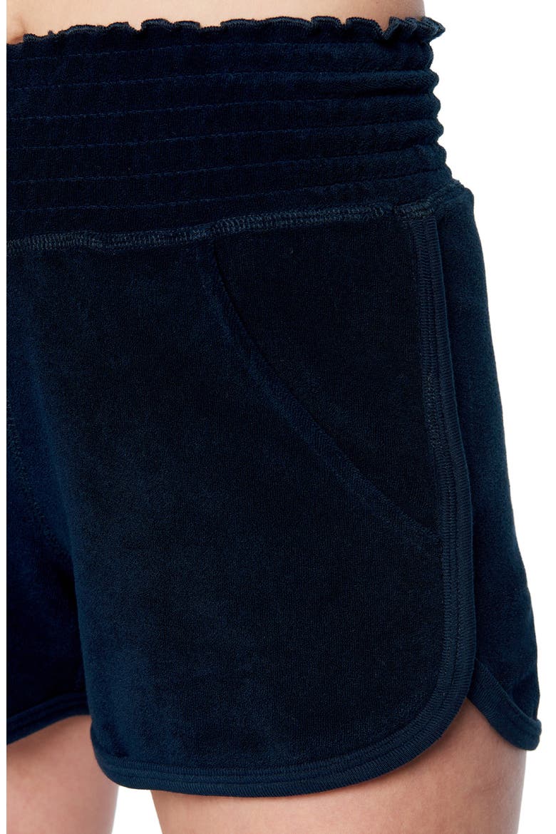 Smocked Waist Velour Dolphin Shorts, Alternate, color, NAVY