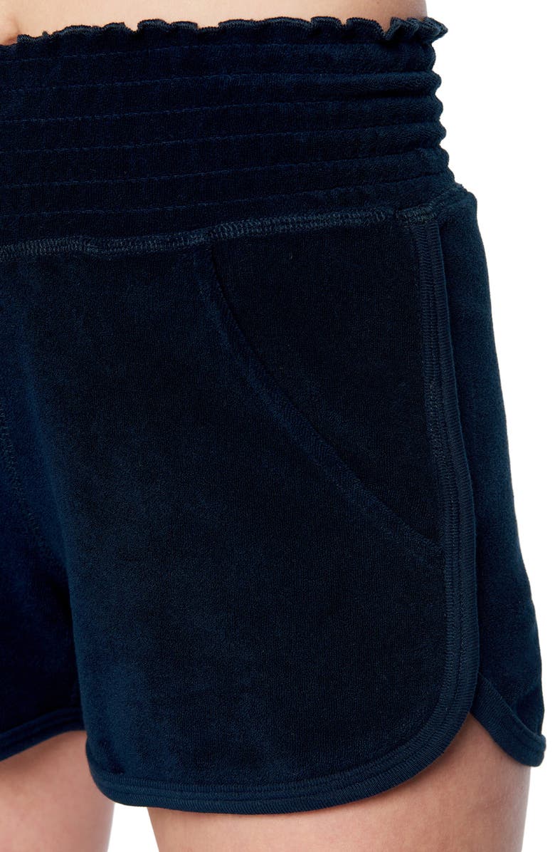 Pam & Gela Smocked Waist Velour Dolphin Shorts, Alternate, color, Navy