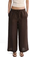MANGO Wide Leg Button Detail Linen Pants