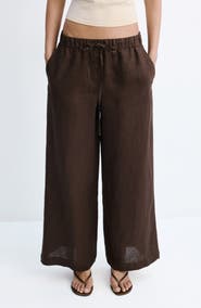 MANGO Wide Leg Button Detail Linen Pants