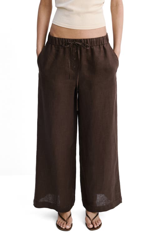 Mango Wide Leg Button Detail Linen Pants In Brown
