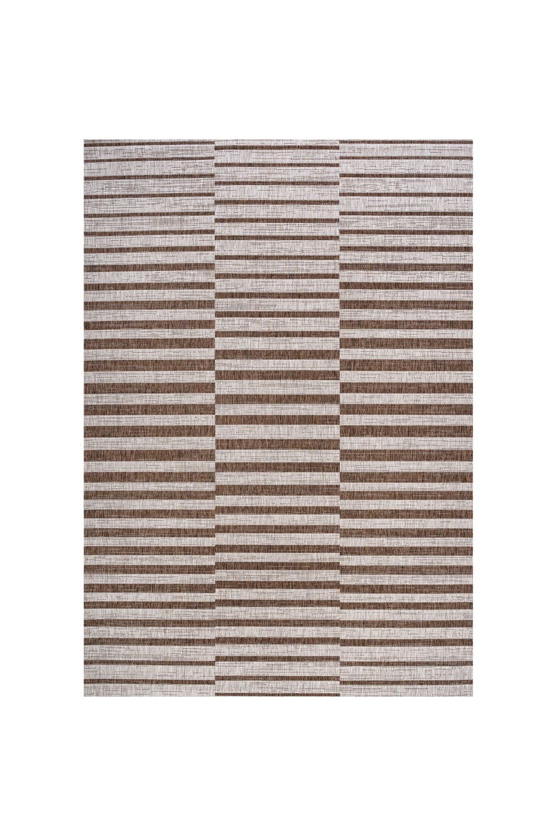 Sukie Modern Offset Stripe Indoor/Outdoor Area Rug, Main, color, Beige/Brown
