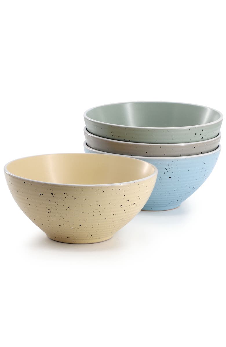 Elama Emilia 16 Piece Assorted Double Bowl Stoneware Dinnerware Set, Alternate, color, White