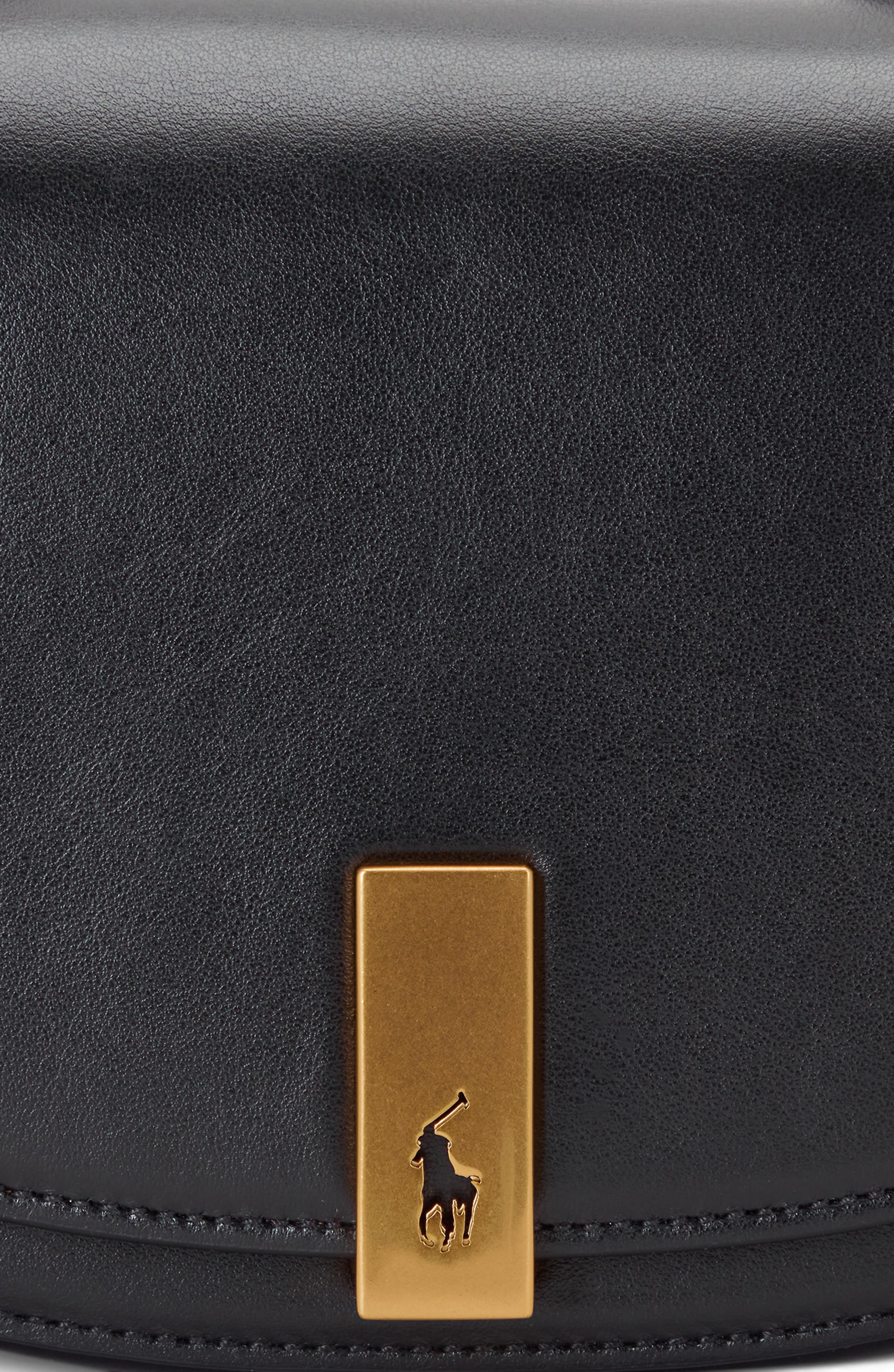 Polo Ralph Lauren Mini Polo ID Leather Saddle Bag, Alternate, color, Black
