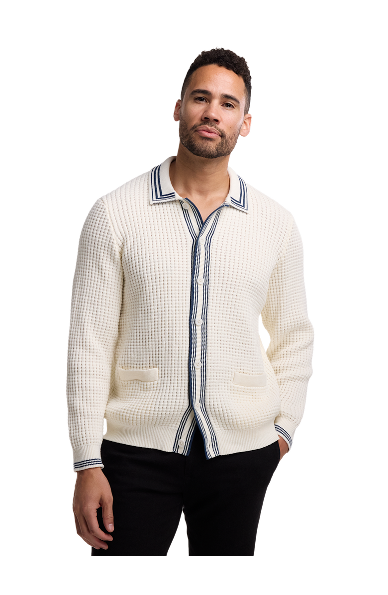 Paul Fredrick Cotton Button Front Polo Long Sleeve, Alternate, color, Ivory