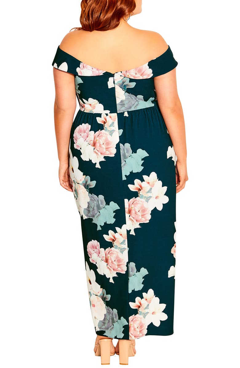 City Chic Emerald Floral Off the Shoulder Maxi Dress, Alternate, color,