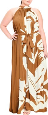 FLYING TOMATO Printed Halter Maxi Dress