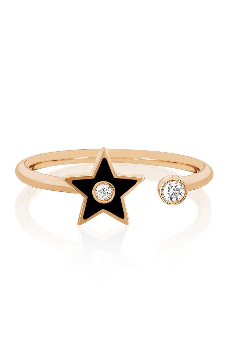 EF Collection 14K Rose Gold Black Enamel & Diamond Open Star Ring - Size 7 - 0.06 ctw, Main, color, 