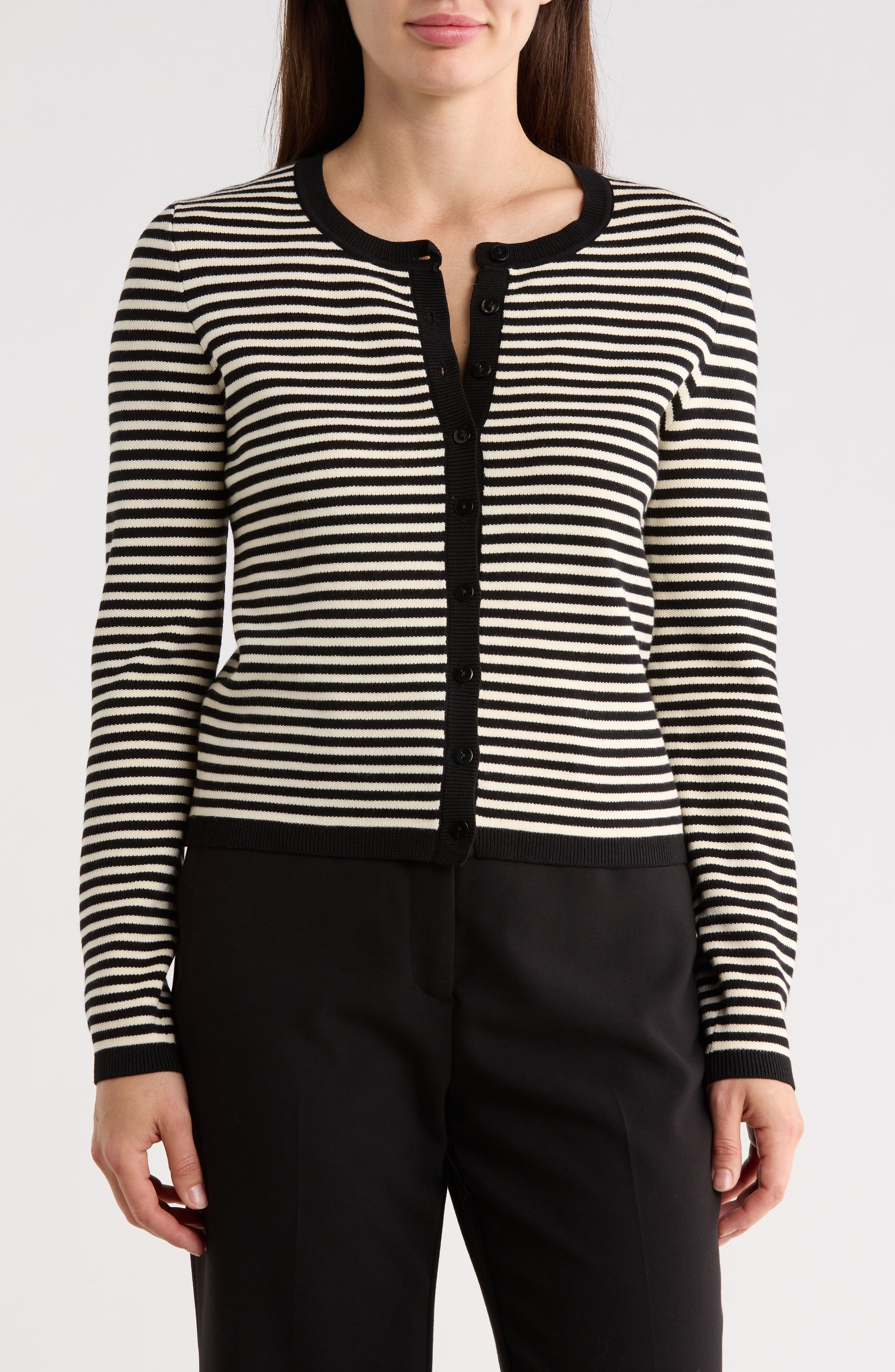 T Tahari Stripe Crop Cardigan