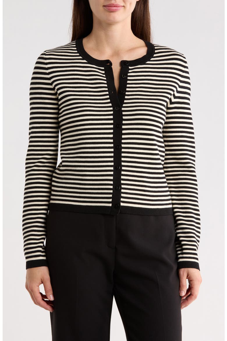 Stripe Crop Cardigan, Main, color, BLACK/ IVORY