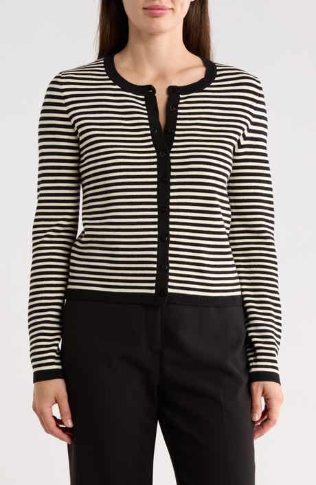 T Tahari Stripe Crop Cardigan