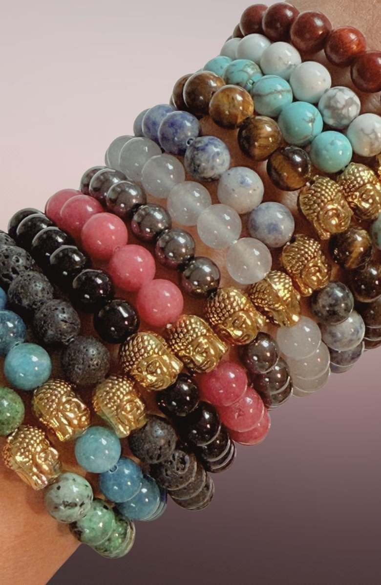 Humanist Beauty Buddha Crystal Beaded Bracelet, Alternate, color, Hematite