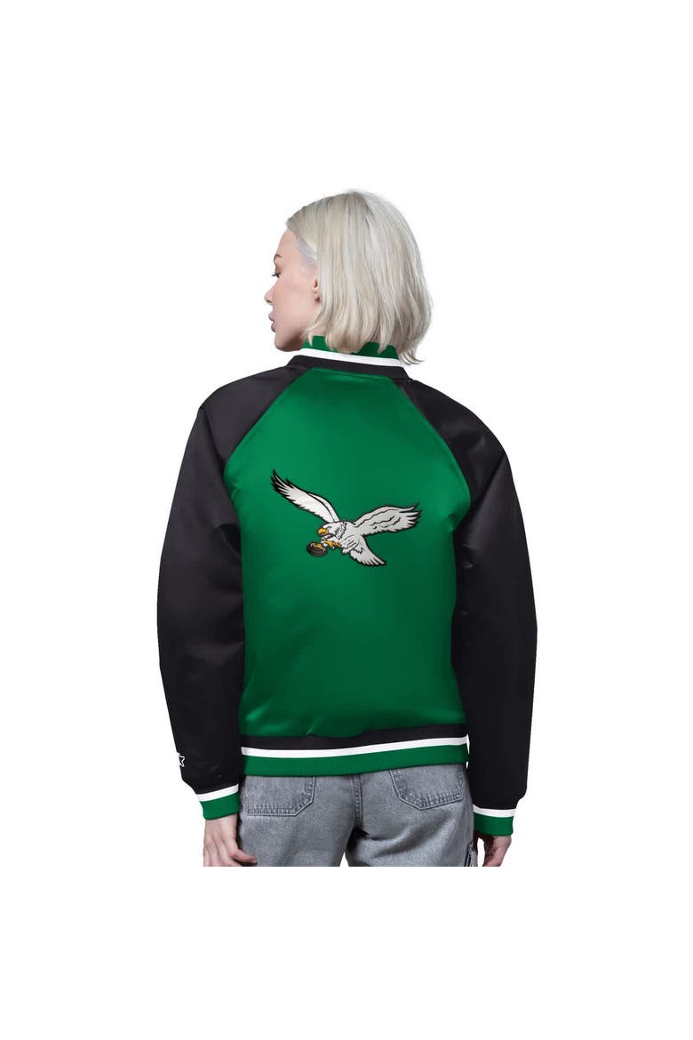 Women's Starter Kelly Green/Black Philadelphia Eagles Satin Full-Snap Vintage Varsity Jacket, Alternate, color, Kelly Green