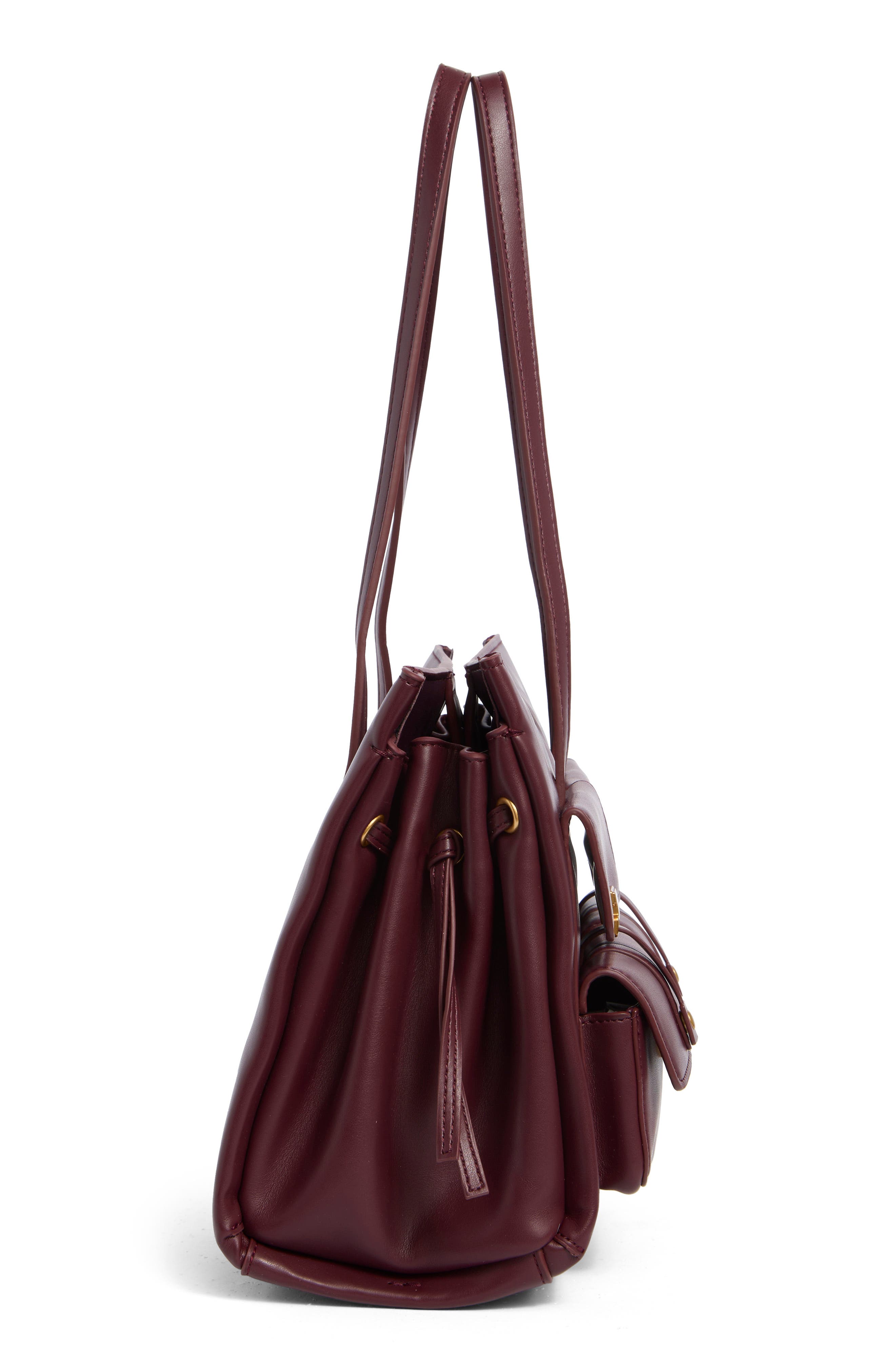 Linda Small Faux Leather Tote, Alternate, color, DEEP BURGUNDY