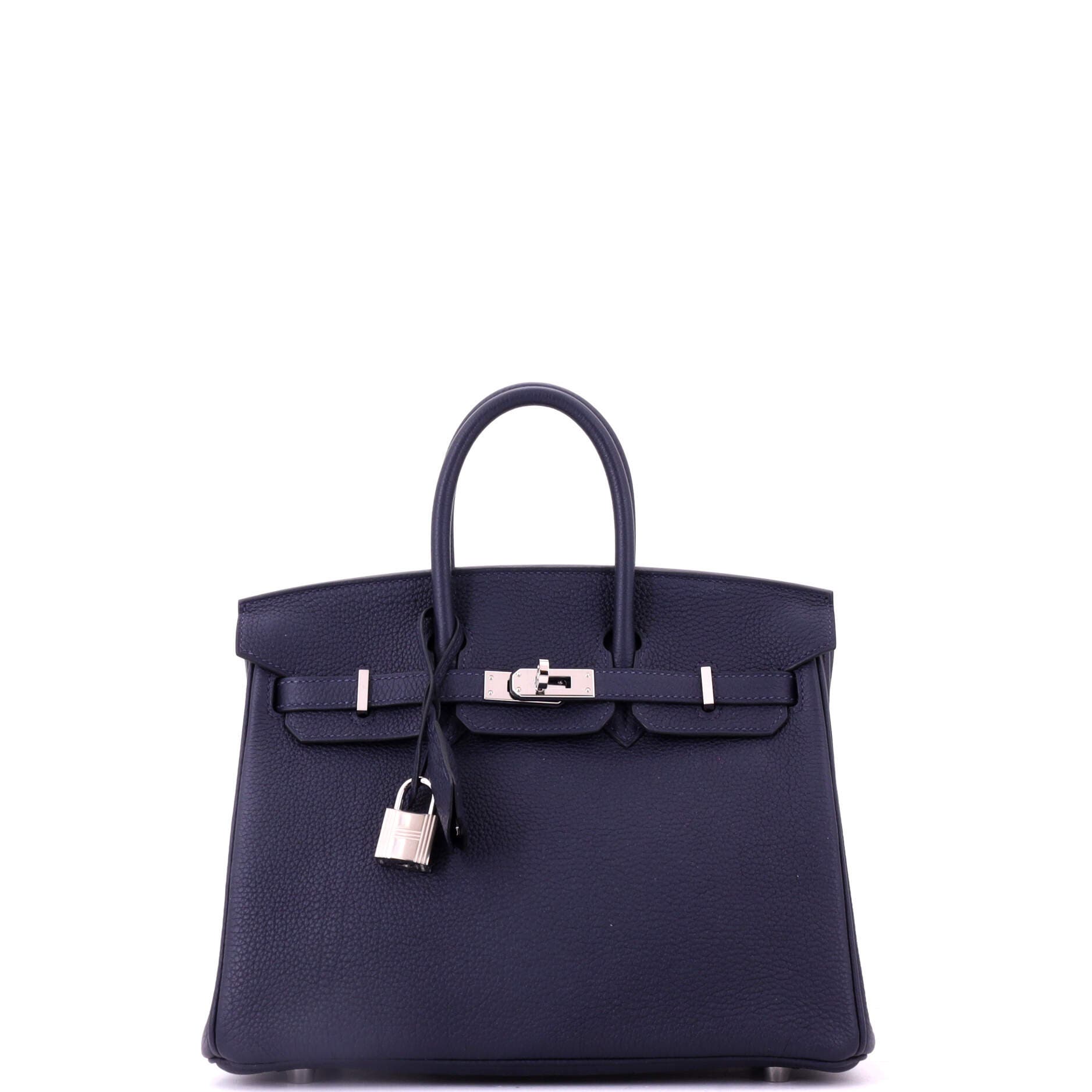 Pre-Owned Hermes Birkin Handbag Blue Togo with Palladium Hardware 25, Main, color, Bleu Nuit