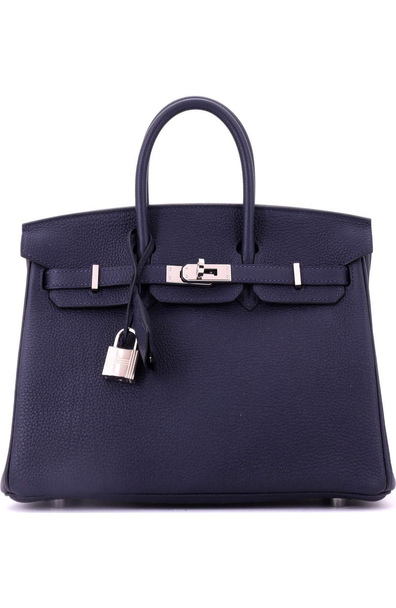 Pre-Owned Hermes Birkin Handbag Blue Togo with Palladium Hardware 25, Main, color, Bleu Nuit