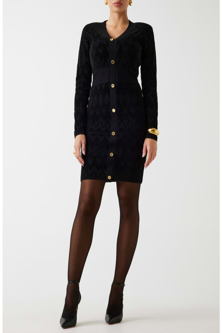 Adele Logo Jacquard Long Sleeve Chenille Sweater Dress, Main, color, JBLACK-BLACK