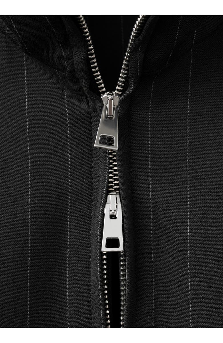 MANGO Pinstripe Bomber Jacket, Alternate, color, Black