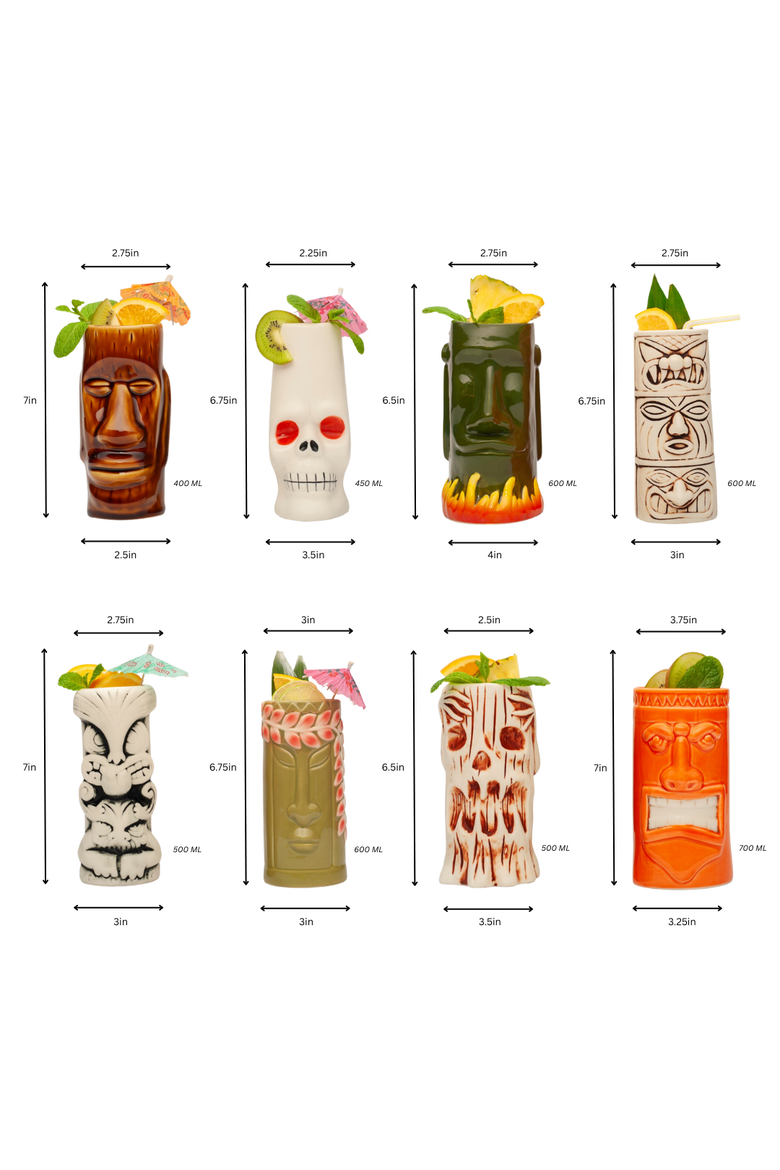 Ceramic Tiki Mugs - Set of 8, Alternate, color, Red