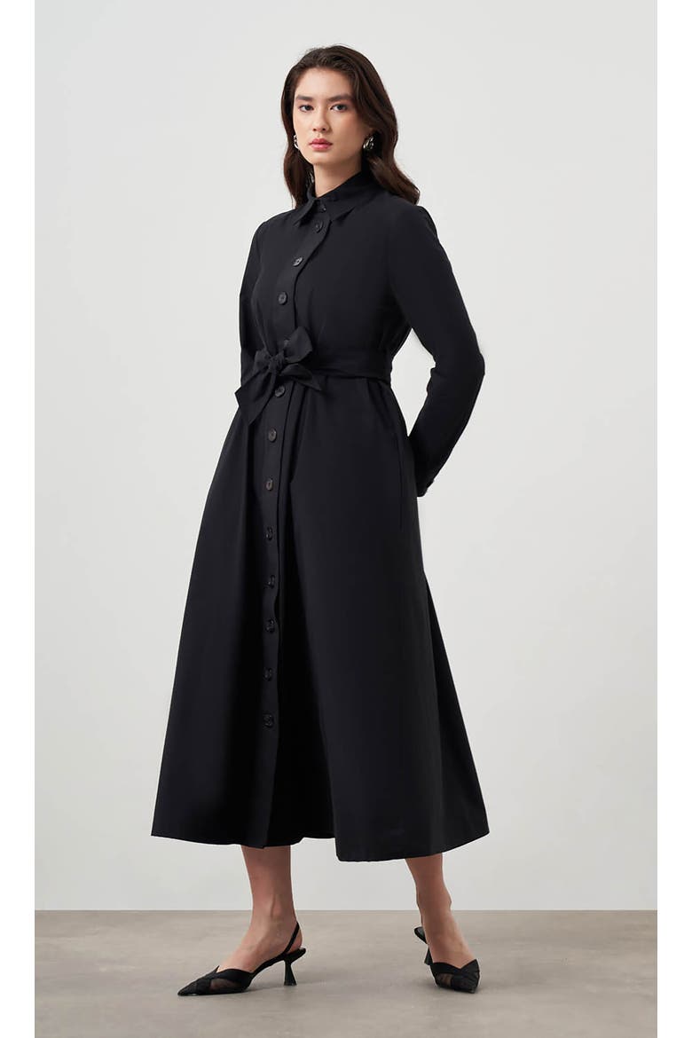 Button Up Belted Dress, Alternate, color, Black