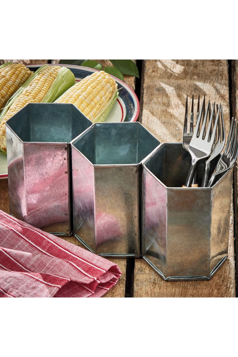 Galvanized Flatware Caddy Galvanized Iron Summer, Alternate, color, Silver