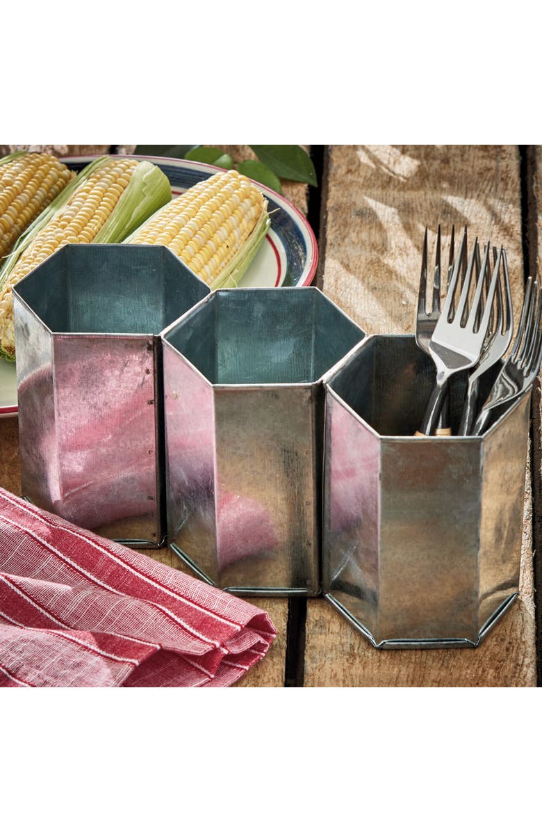 tag Galvanized Flatware Caddy Galvanized Iron Summer, Alternate, color, Silver