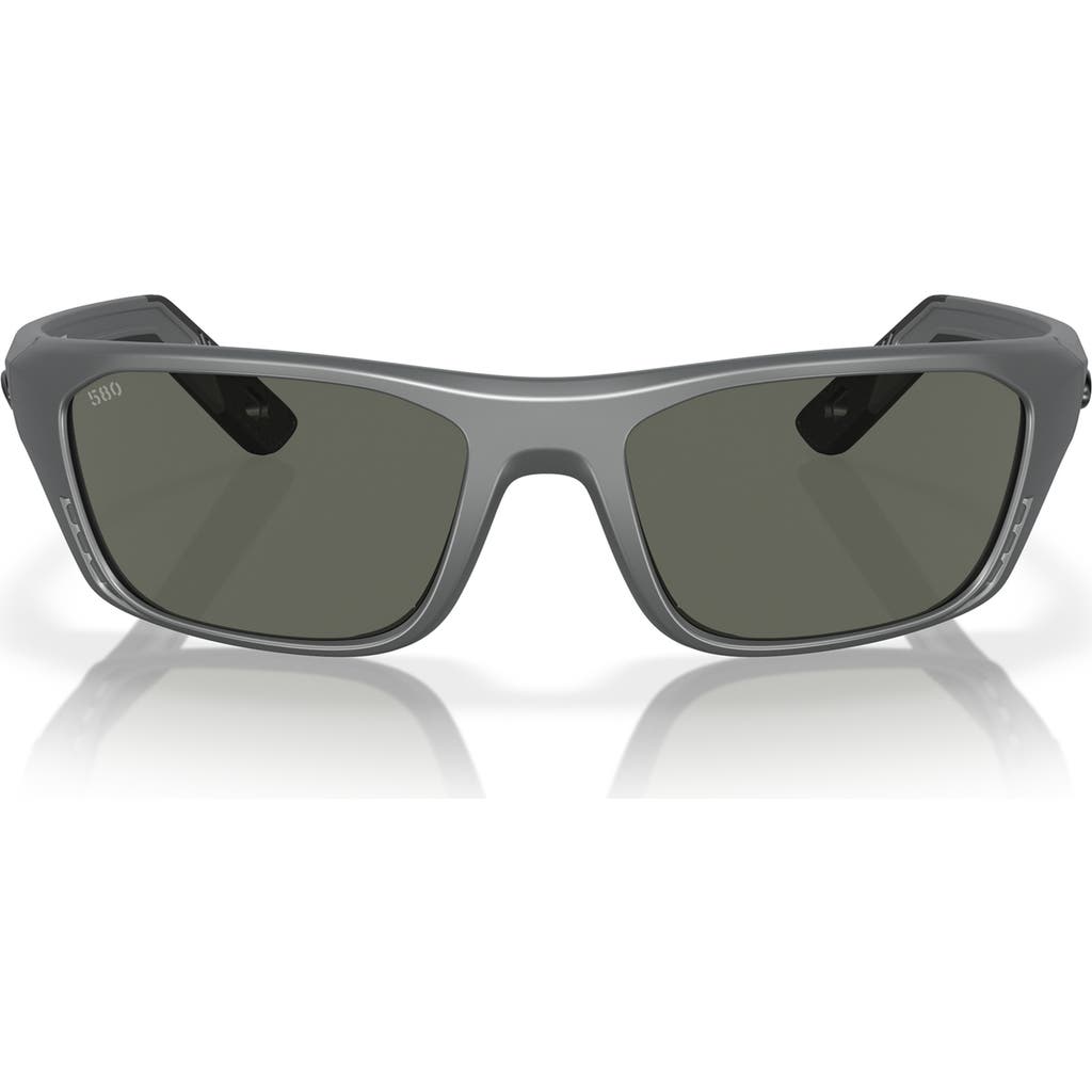 Costa Del Mar 57mm Polarized Rectangular Sunglasses In Matte Gray/gray 580g