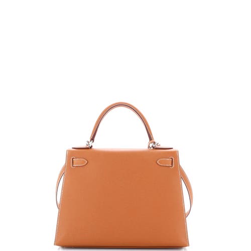 Pre-owned Hermes  Hermes Kelly Handbag Brown Epsom With Palladium Hardware 28 In Gold