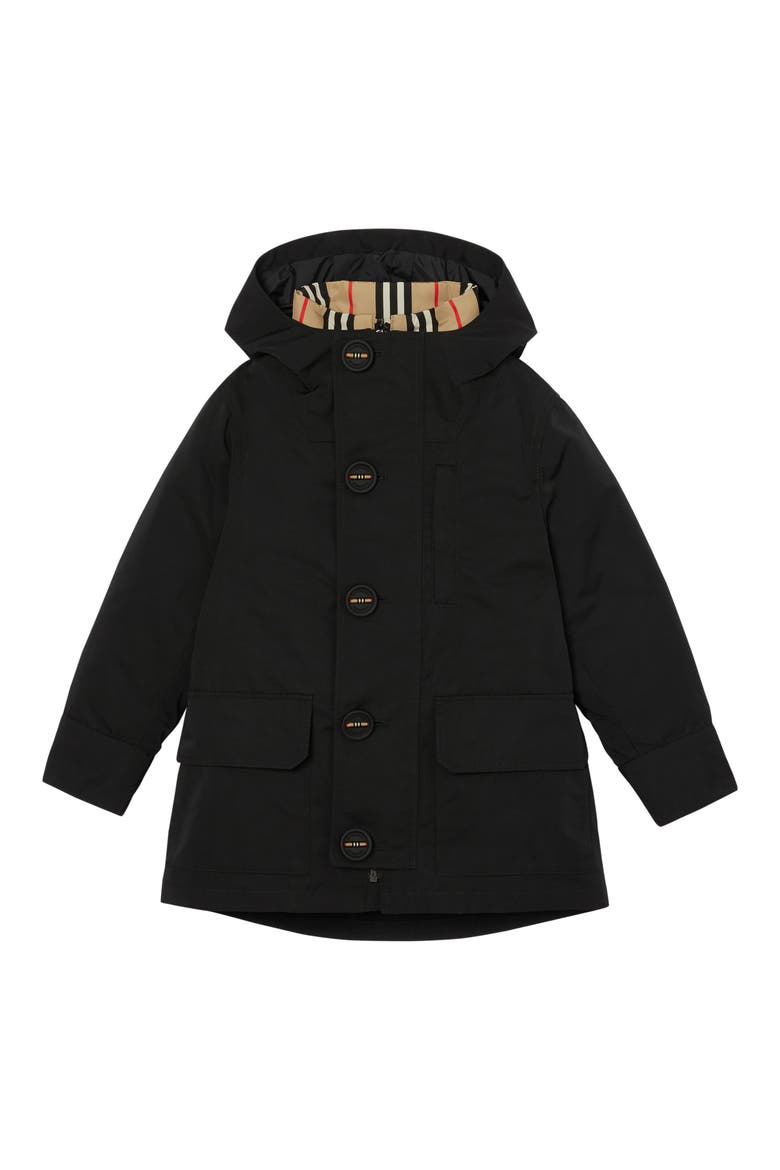Rowan Hooded Coat with Detachable Icon Stripe Down Puffer Liner, Main, color, BLACK