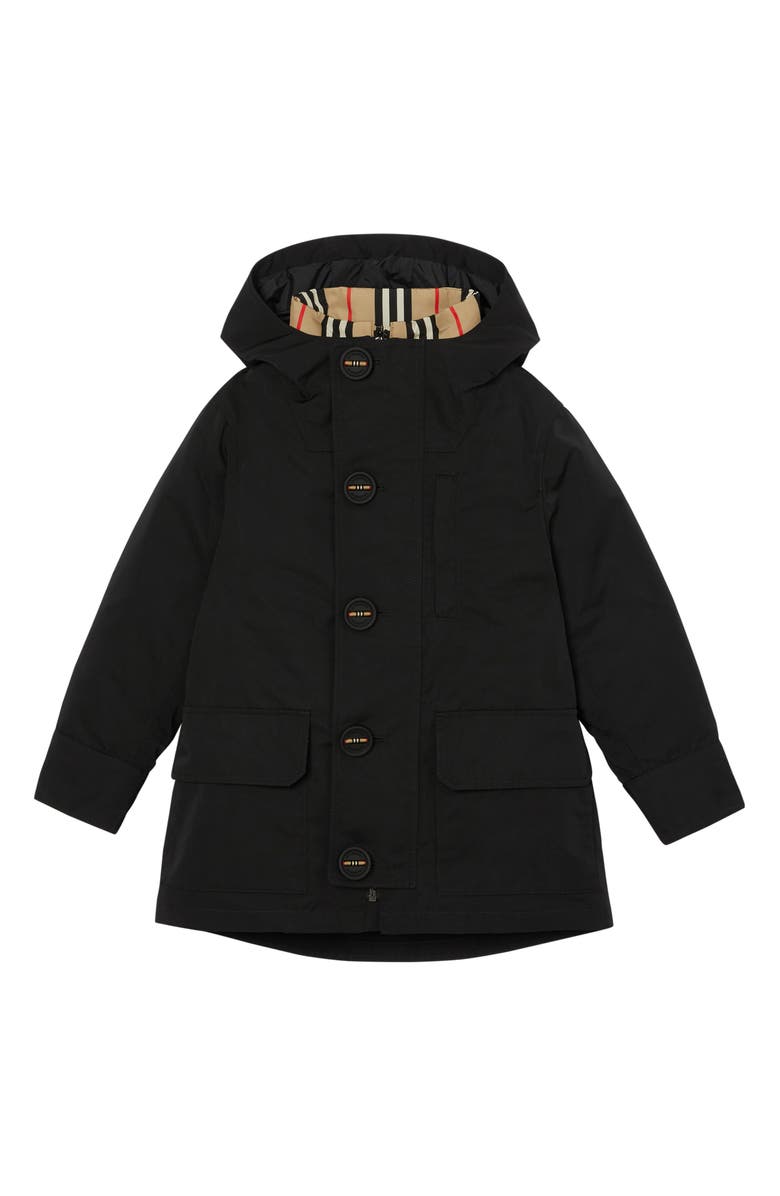 Burberry Rowan Hooded Coat with Detachable Icon Stripe Down Puffer Liner, Main, color,