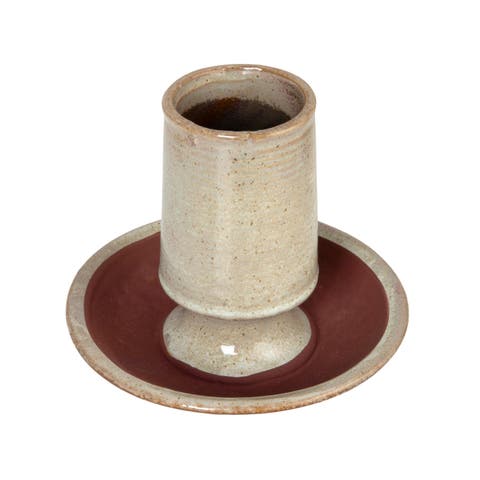Stoneware Match Holder with Striker Plate and Reactive Glaze, Grey