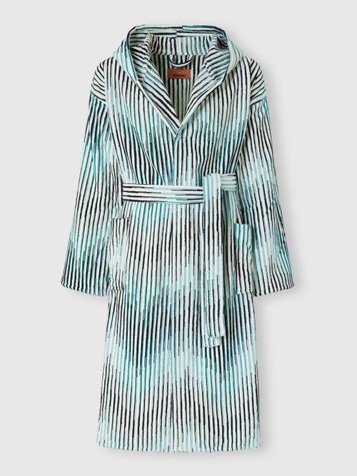 Missoni Arpeggio Striped Cotton-terry Hooded Robe In Turquoise
