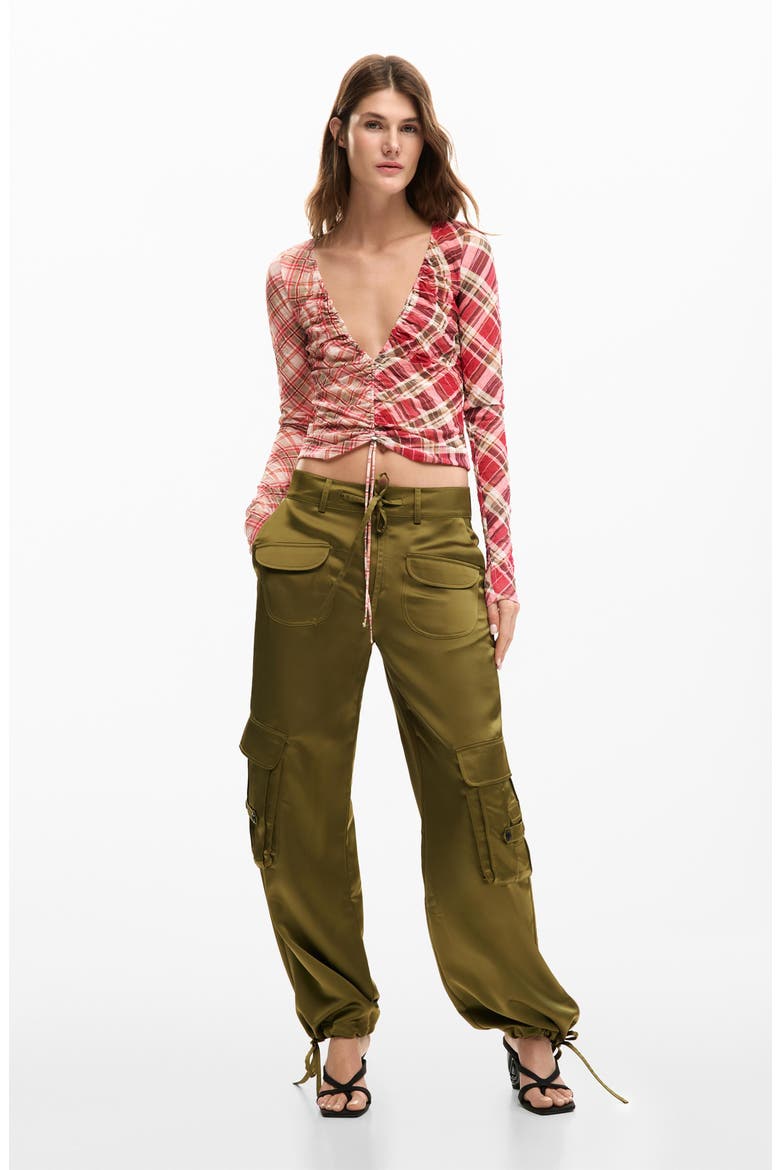 Ruched Front Long Sleeve Shirt, Alternate, color, RED