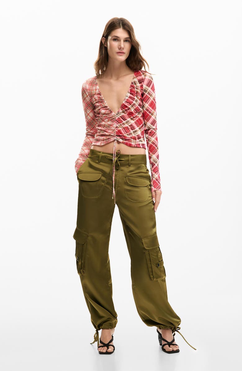 Desigual Ruched Front Long Sleeve Shirt, Alternate, color, Red