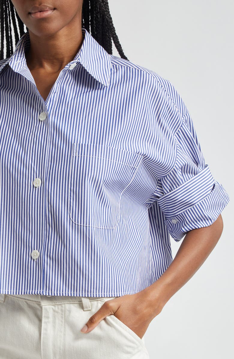 TWP Next Ex Stripe Cotton Button-Up Crop Shirt, Alternate, color,