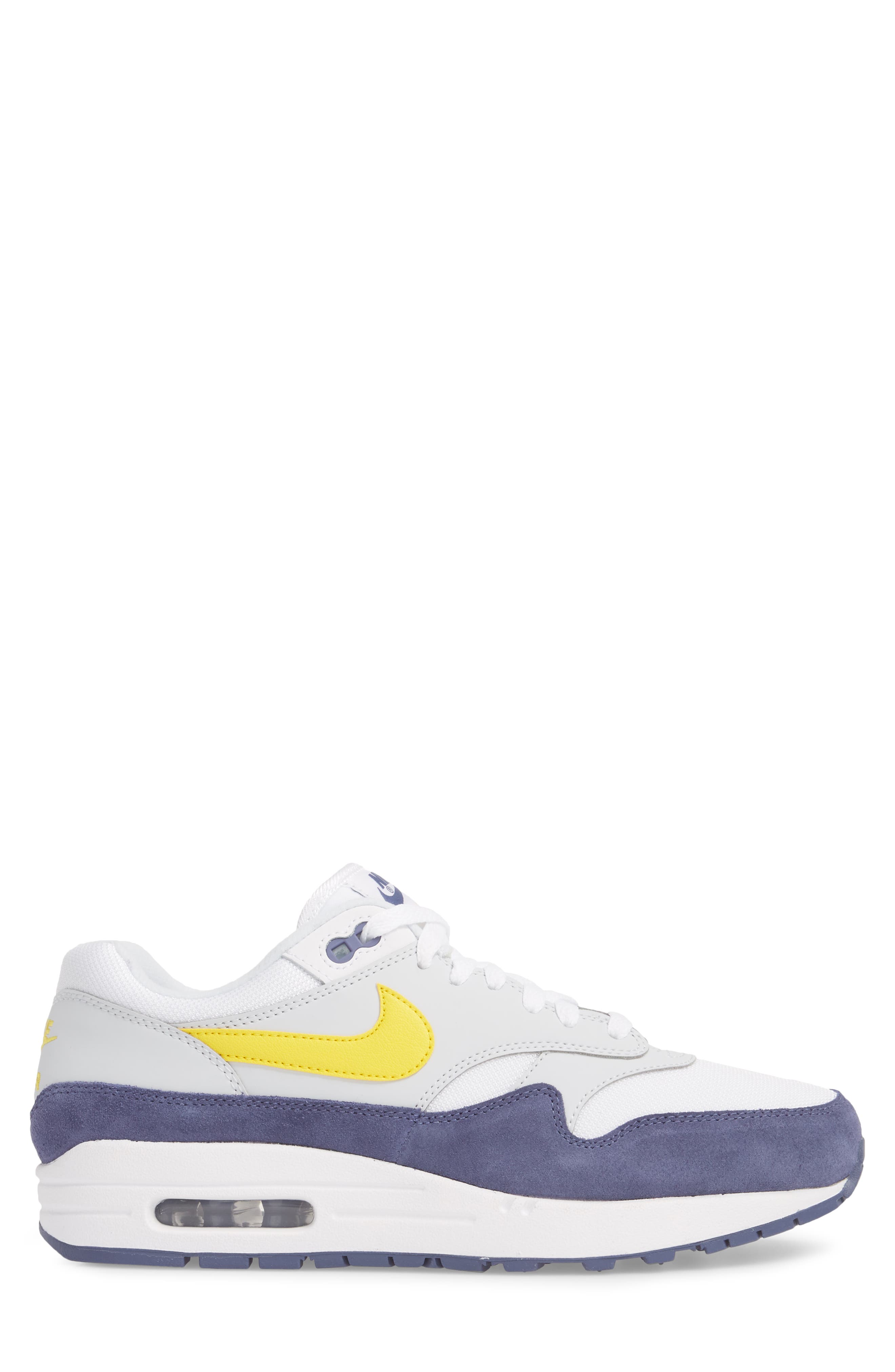 Air Max 1 Sneaker, Alternate, color, WHITE/ TOUR YELLOW/ BLUE